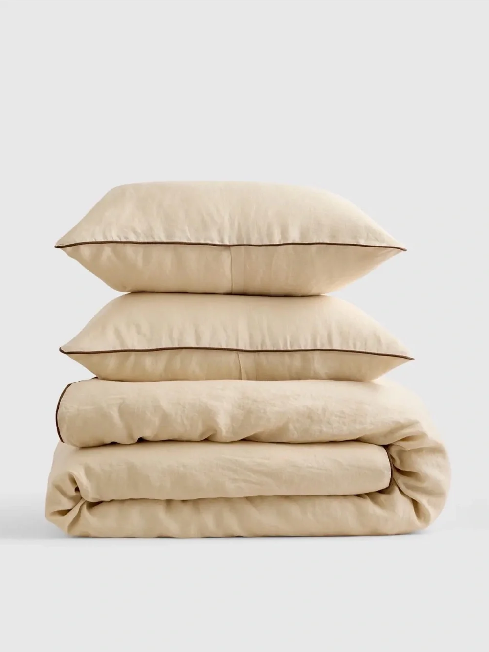 Oat and Espresso King/Cal King European Linen Duvet Cover Set - Retail $204